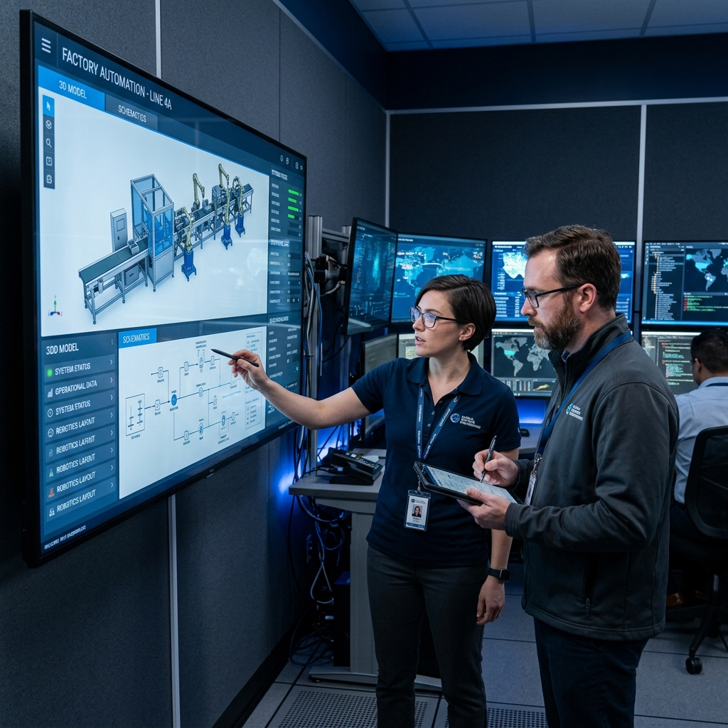 Engineers collaborating in control room